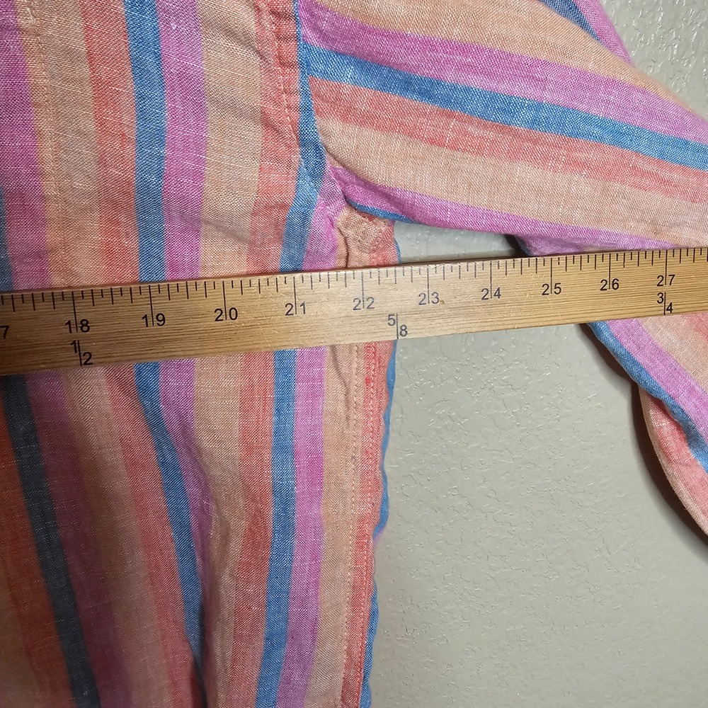 Faherty Laguna Linen Relaxed Shirt Pink Blue Orange Cabana Stripe Button Down M - Picture 10 of 10
